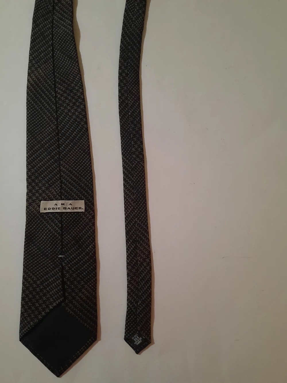 Vintage Eddie Bauer AKA Woven Tweed Necktie Brown Gold Geometric Pattern